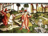 The recovery of the dead man who touched the skeleton of Elisha - a woodcut from the Nuremburg Bible, 1483